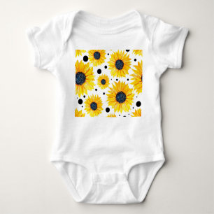 Yellow Sunflowers White Background Pattern Baby Bodysuit