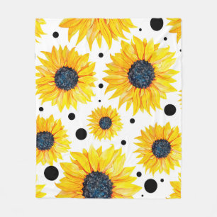 Yellow Sunflowers White Background Pattern Fleece Blanket