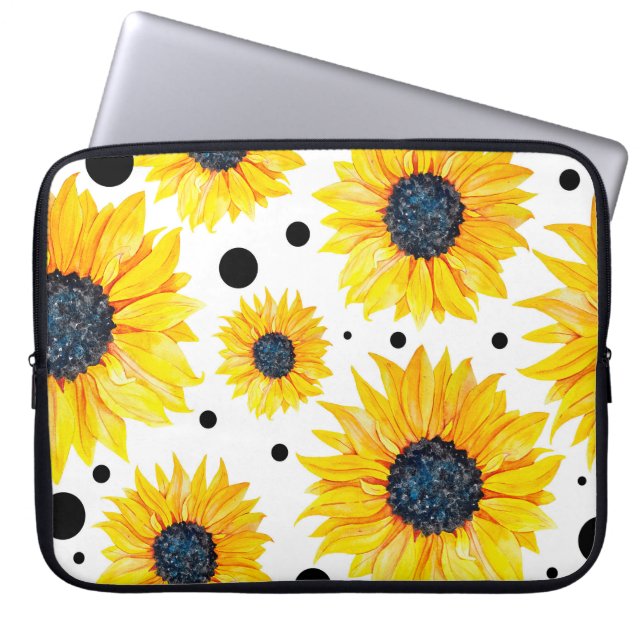 Yellow Sunflowers White Background Pattern Laptop Sleeve (Front)