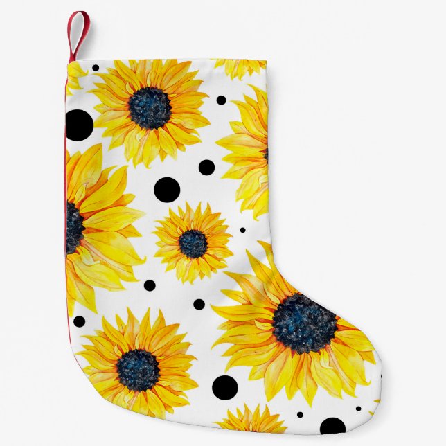 Yellow Sunflowers White Background Pattern Small Christmas Stocking (Front)