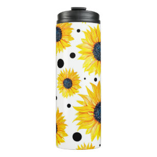 Yellow Sunflowers White Background Pattern Thermal Tumbler