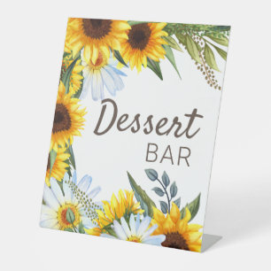 Yellow Sunflowers White Daisies Dessert Bar Pedestal Sign