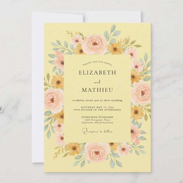 Yellow Sunlit Botanical Wedding Invitation (Front)