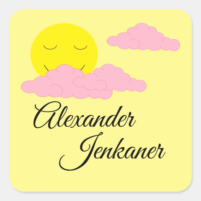 Yellow Sunrise with 3 Pink Clouds:  Square Sticker (Front)