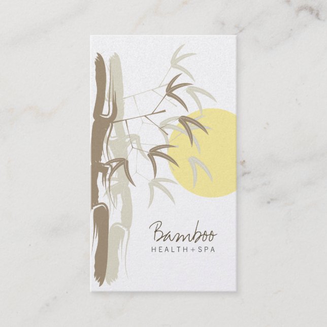 Yellow Sunrise Zen Oriental Bamboo Leaves Asian Business Card (Front)