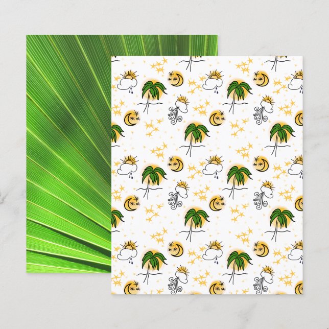 Yellow Suns Stars Moon Green Palm Scrapbook Paper (Front/Back)