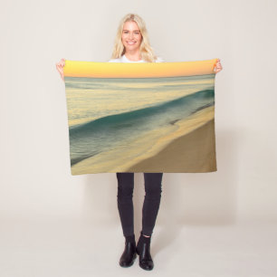 Yellow Sunset at the Beach Acrylic Artwork Fleece Blanket