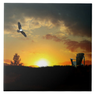 Yellow Sunset Grassy Meadow Ceramic Tile