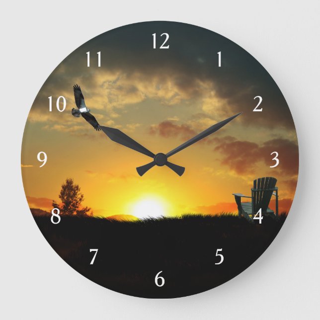 Yellow Sunset Grassy Meadow Wall Clock With Number (Front)