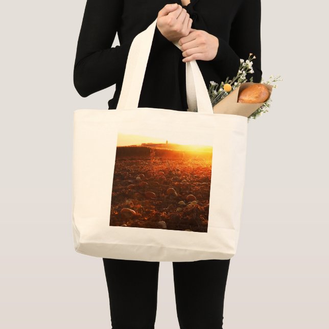 Yellow Sunset Pumpkin Patch  Large Tote Bag (Front (Product))