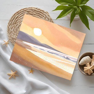 Yellow Sunset Shore Watercolor Airy Painting Postcard