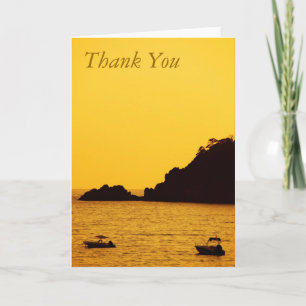yellow sunset with boats thank you note card