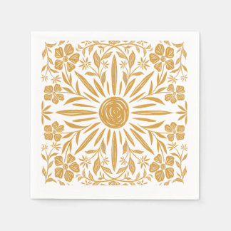Yellow Sunshine and Floral Print Party Napkin