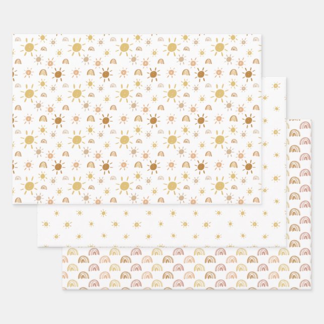Yellow Sunshine and Rainbow Wrapping Paper Sheets (Set)