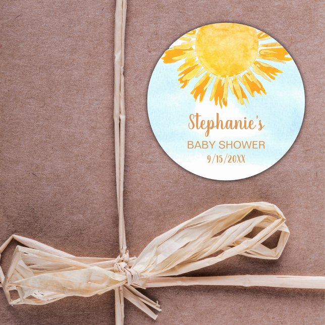 Yellow Sunshine Baby Shower Classic Round Sticker (Creator Uploaded)