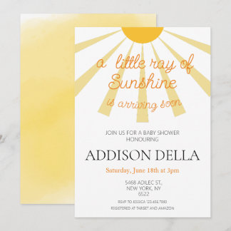 Yellow Sunshine Baby Shower Invitation