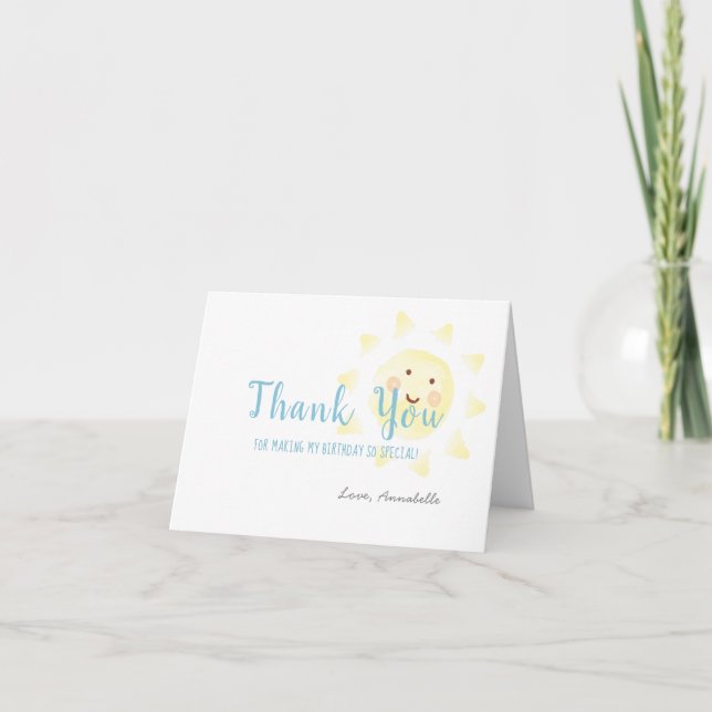 Yellow Sunshine Birthday Thank You Card (Front)