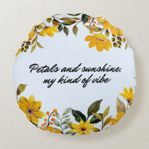Yellow Sunshine Floral Round Pillow