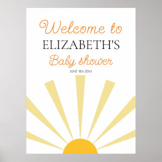Yellow Sunshine Gender Neutral Baby Shower Welcome Poster