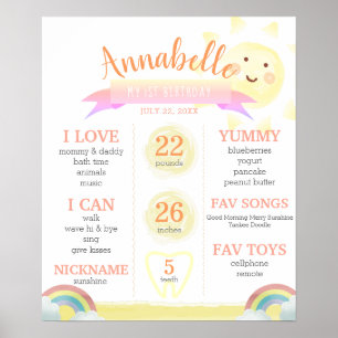 Yellow Sunshine Girl 1st Birthday Milestone Poster
