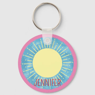 Yellow Sunshine In Blue Sky Custom Name  Key Ring