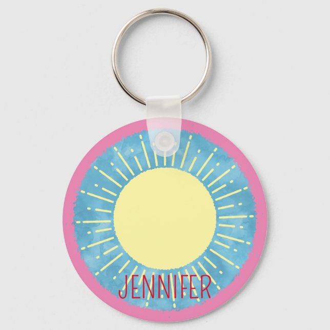 Yellow Sunshine In Blue Sky Custom Name  Key Ring (Front)