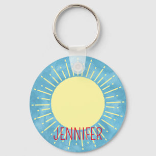 Yellow Sunshine In Blue Sky Custom Name  Key Ring