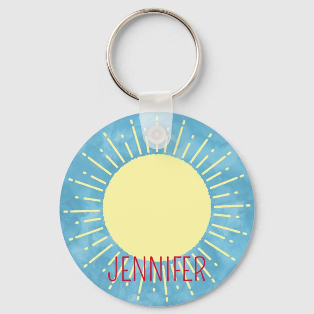Yellow Sunshine In Blue Sky Custom Name  Key Ring (Front)