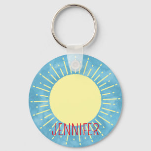 Yellow Sunshine In Blue Sky Editable Name Key Ring