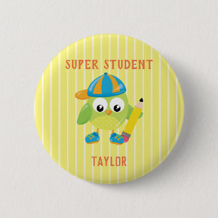Yellow Super Student Owl reward 6 Cm Round Badge