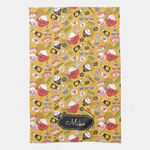Yellow Sushi Personalised Cute Pattern Tea Towel