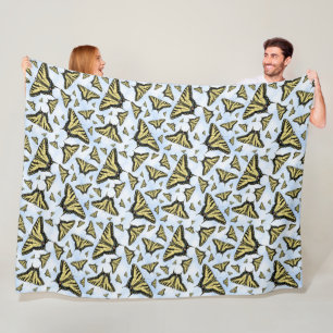 Yellow Swallowtail Butterflies Blue Sky Large Fleece Blanket