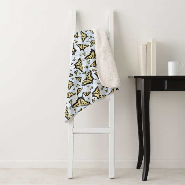 Yellow Swallowtail Butterflies Blue Sky Large Sherpa Blanket (In Situ)