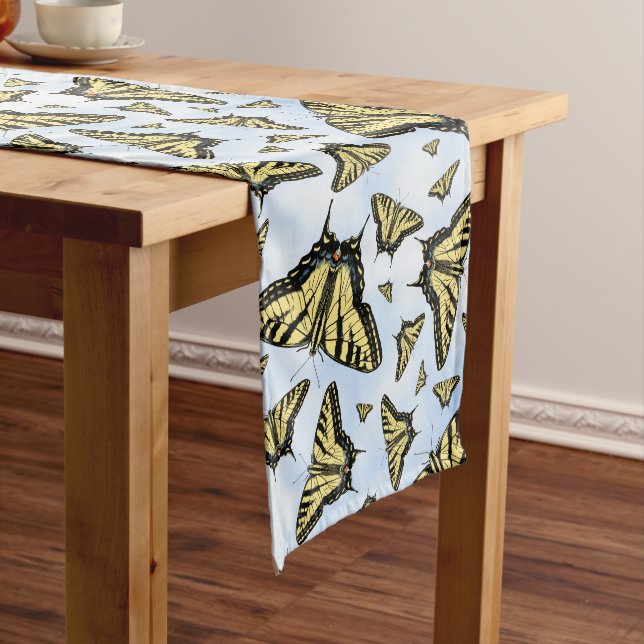 Yellow Swallowtail Butterflies Blue Sky Medium Table Runner (In Situ)