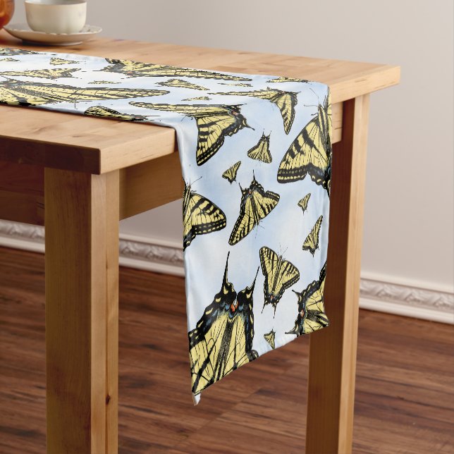 Yellow Swallowtail Butterflies Blue Sky Short Table Runner (In Situ)