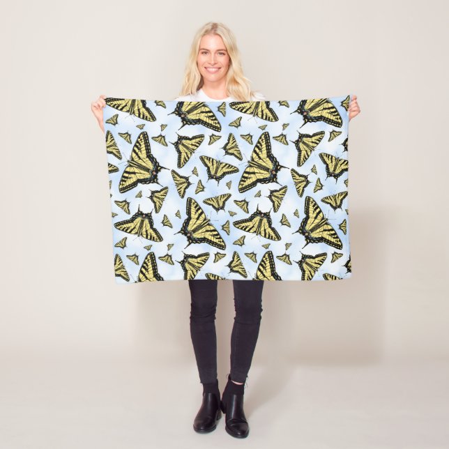 Yellow Swallowtail Butterflies Blue Sky Small Fleece Blanket (In Situ)