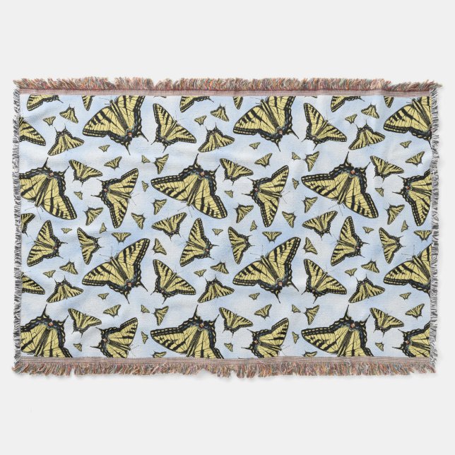 Yellow Swallowtail Butterflies Blue Sky Throw Blanket (Front)