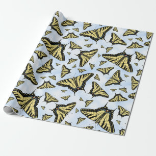 Yellow Swallowtail Butterflies On Blue Sky Pattern Wrapping Paper
