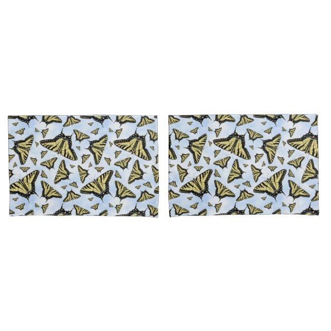 Yellow Swallowtail Butterflies Pattern on Blue Sky Pillowcase (Front-Set)