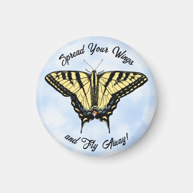 Yellow Swallowtail Butterfly Blue Sky Personalised Magnet (Front)