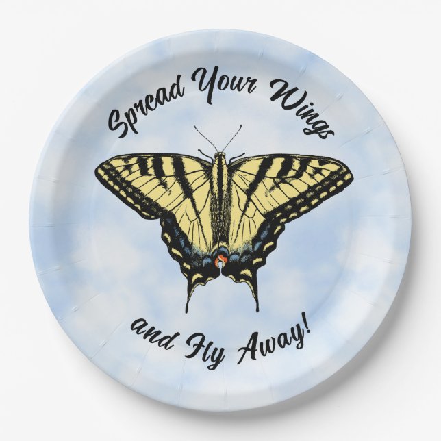 Yellow Swallowtail Butterfly Blue Sky Personalised Paper Plate (Front)