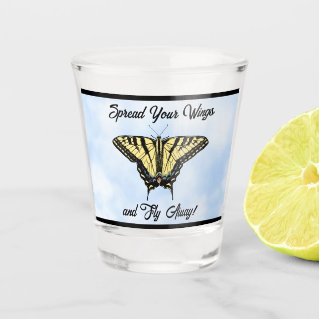 Yellow Swallowtail Butterfly Blue Sky Personalised Shot Glass (Front)