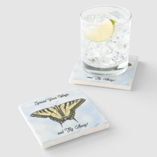 Yellow Swallowtail Butterfly Blue Sky Personalised Stone Coaster