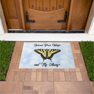Yellow Swallowtail Butterfly Blue Sky Personalized Doormat