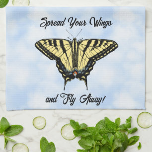 Yellow Swallowtail Butterfly Blue Sky Personalized Tea Towel