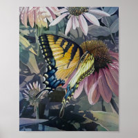 Yellow Swallowtail Butterfly Coneflower Art 8x10