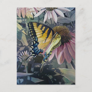 Yellow Swallowtail Butterfly Coneflower Watercolor Postcard