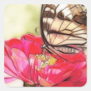 Yellow Swallowtail butterfly on a Zinnia Square Sticker