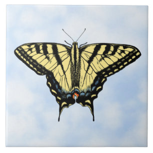 Yellow Swallowtail Butterfly on Blue Sky Custom Ceramic Tile
