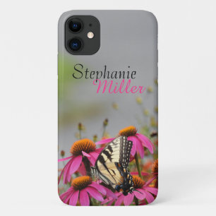 Yellow Swallowtail Butterfly on Pink Flowers iPhone 11 Case